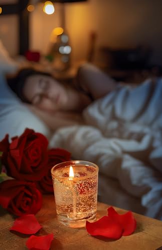 Gel Wax Candle,Sparkling Real Rose & Gold Flakes Candle in Glass Jar,Floral Scented,Smokeless Clean Burn,Glam Home Decor o...