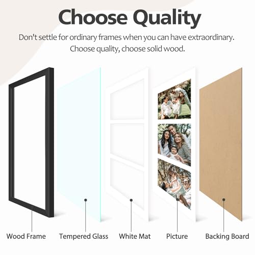 Golden State Art, 9x18 Black Wood Frame - White Mat for Three 5x7 Pictures - Sawtooth Hangers- Swivel Tabs - Wall Mounting...