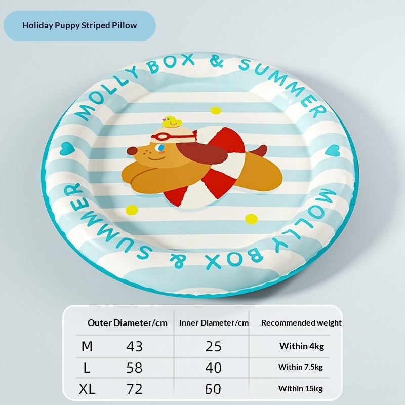 Summer Pet Cooling Round Mat Bed With Raised Edges for Neck Spine Support For Cats and Small Dogs