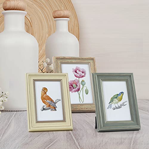 XUANLUO 3 Pack 4x6 Inch Picture Frames Farmhouse Rustic Vintage Distressed Wood Grain Photo Frame with HD plastic cover fo...