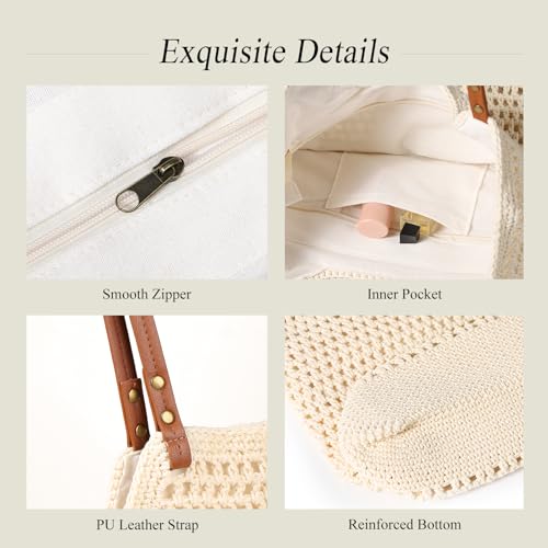 Sightor Crochet Beach Bag, Woven Tote Bag Summer Boho Bag Travel Casual Shoulder Bag for Summer Vacation