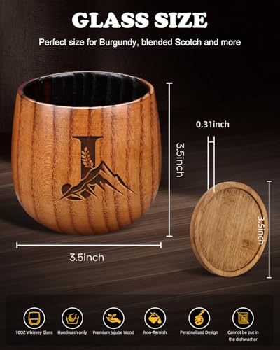 Argefkeen Charred Wooden Whiskey Glasses Personalized Bourbon Drinking Glass Ideas Gifts for Men Husband, Dad, Brother, Wh...