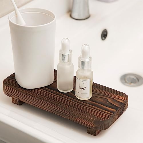 FLYIEE Wood Risers for Decor Display, Bathroom Counter Sink Decor, Dish Soap Tray Wood Tray for Kitchen Counter, Small Woo...