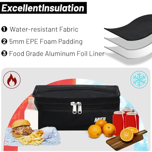 MIER Small Lunch Bag for Kids & Adults Compact Insulated Lunch Box Portable Thermal Mini Cooler for Work School Travel, Black