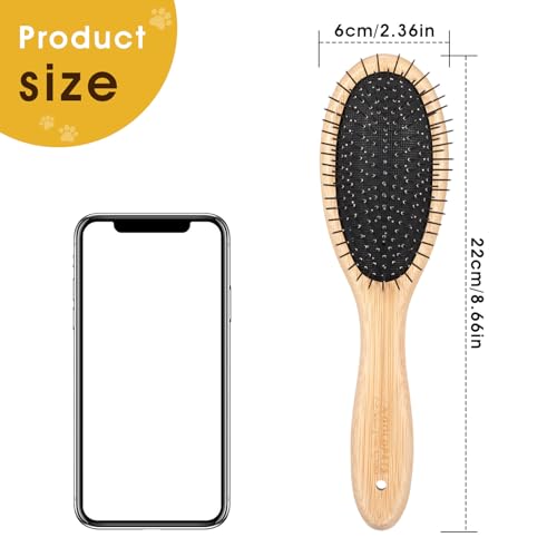 cobee Stainless Steel Pin Dog Brush, Bamboo Handle Grooming Brush 20mm Round Pins Airbag Pet Comb Professional Dog Pin Bru...