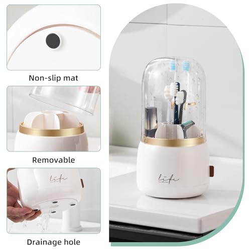 CLOKTA Toothbrush Holders for Bathrooms, Rotating 7 Slots Electric Toothbrush Holders with Cover, Countertop Toothpaste Or...