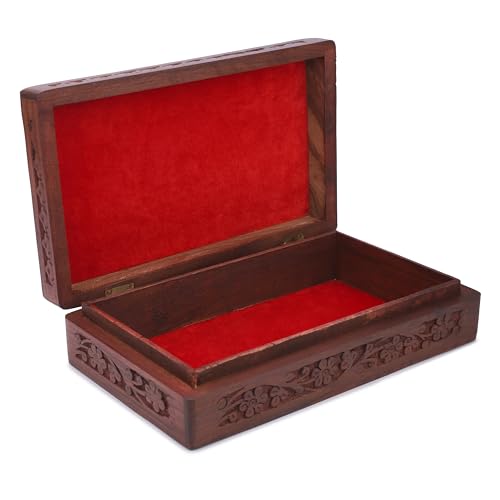 Ajuny Wooden Handcarved Decorative Jewelry Storage Box Flower Design Multipurpose Treasure Chest Keepsake Organizer Neckla...