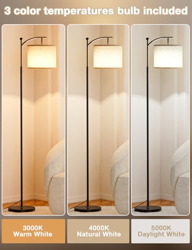 Ambimall Tall Floor Lamps with 3 Color Temperatures Bulb & Adjustable Linen Shade, for Living Room, Bedroom, Office, Class...