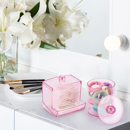 Tbestmax Pink Qtips Dispenser Bathroom Container, 10/12 oz Big Cotton Ball Holder, Apothecary Jar Organizer for Storage Co...