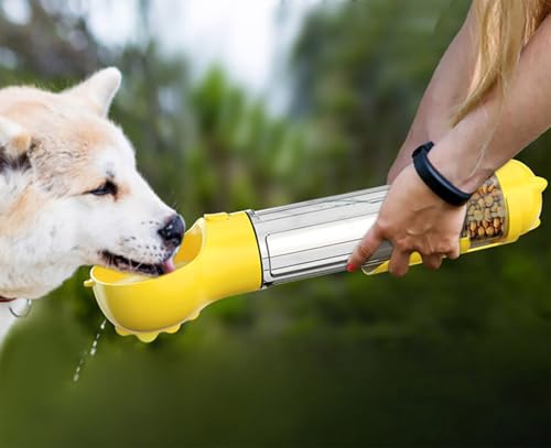 16.9oz Portable Pet Water Bottle Food Container,Travel Drink Feeder Cup Food Dispenser with Poop Shovel 17Pcs Waste Bag,fo...