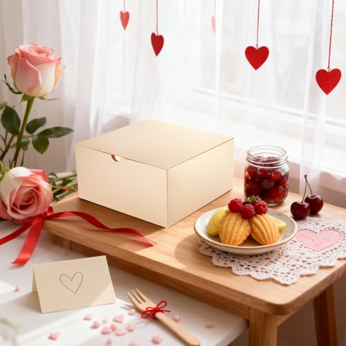 PACKQUEEN Champagne Gold Gift Boxes with Lids 10 Pack 8x8x4 Inches, Parer Bridesmaid Proposal Boxes, Gift Boxes in Bulk fo...