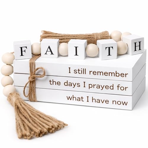 Farmhouse White Fake Decorative Books for Home Office Decor - Religion Christian Faith Aesthetic for Living Room, Console ...