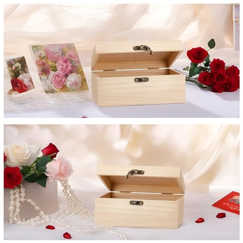 RHBLME 8 Pack Unfinished Wooden Boxes for Crafts, 8 x 4 x 2 Inch Wooden Box with Hinged Lid and Front Clasps, Unpainted Wo...