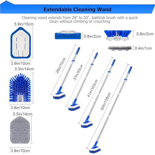 Lalafancy Shower Cleaning Brush with Locking Head, 3 in 1 Tub Tile Scrubber Brush with 50'' Extendable Long Handle Stiff B...