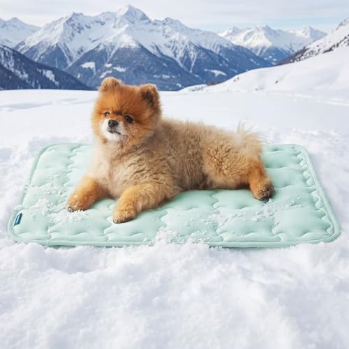 Bedsure Cooling Mat for Small Dog, Q-Max>0.5 Thin Breathable Cold Crate Pad for Puppy and Cat, Portable Washable Kennel Be...