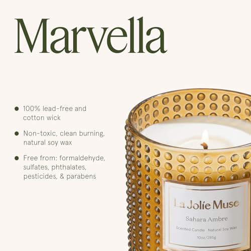 LA JOLIE MUSE Sahara Amber Scented Candle | Bergamot, Clove & Amber | 10 oz Soy Candle | Natural Soy Wax | 55 Hours Clean ...