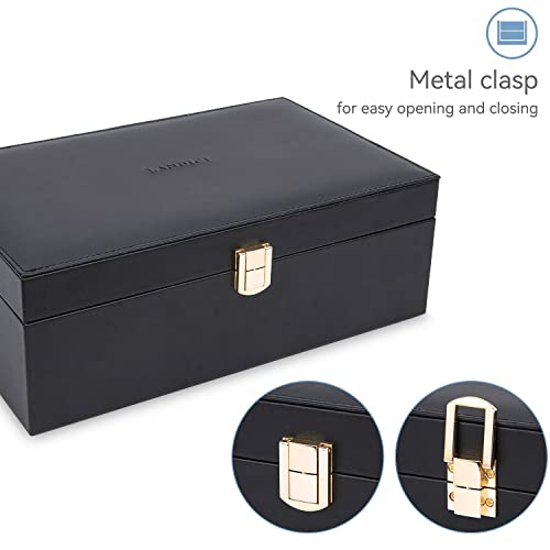 LANDICI Jewelry Box Organizer for Men Women, 2 Layer 4 Slot Watch Storage Case with Removable Tray, PU Leather Large Jewel...