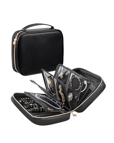 Lolalet Travel Jewelry Organizer Case, Large Jewelry Binder Book with Individual Pouches, Portable Leather Zippered Bag fo...