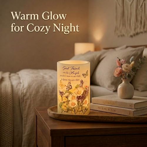 Real Wax Flameless Candles 4x6, Butterfly Daisy LED Pillar Candle with Timer, Battery Operated Flickering Candle, Spring F...