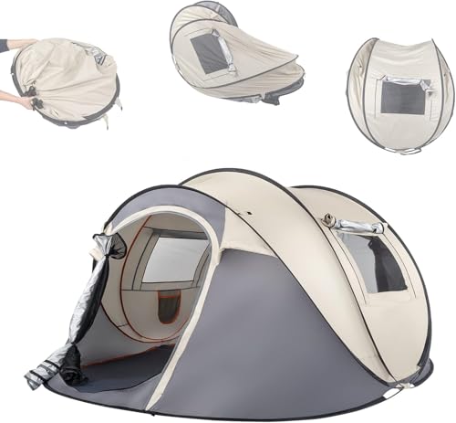 4 Person Easy Pop Up Camping Tent, Waterproof Automatic Setup 2 Doors-Instant Family Tents for Camping,Hiking,Traveling,Fi...