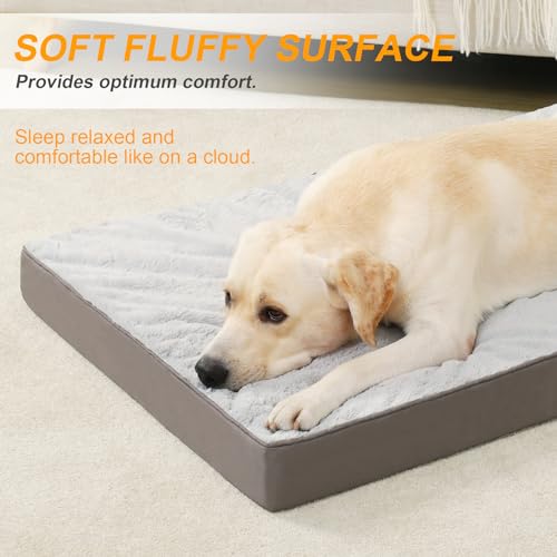 KSIIA Orthopedic Dog Bed Dog Crate Bed Waterproof for Large Dogs Deluxe Plush Washable Pet Mat with Egg Crate Foam & Remov...