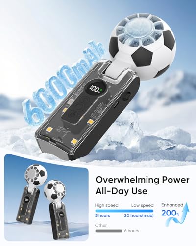 Hiluckey Portable Handheld Turbo Fan with Ice Cooling, 5 Gear Wind, 3 In 1 Soccer-Shaped Mini Personal Fan, 6000mAh Rechar...
