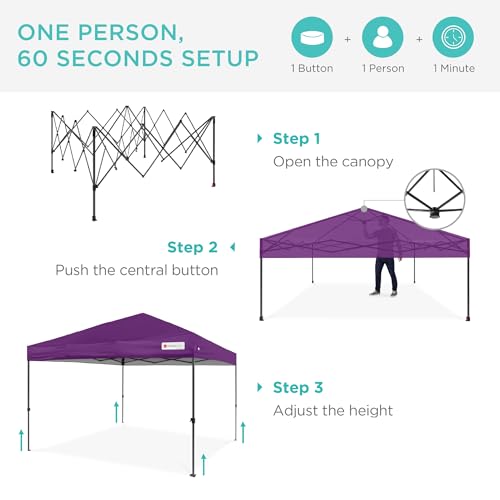 Best Choice Products 8x8ft Pop Up Canopy Tent, Outdoor Shade, 1 Person 1 Minute Set Up, Carry Case, 4 Weight Bags - Amethy...