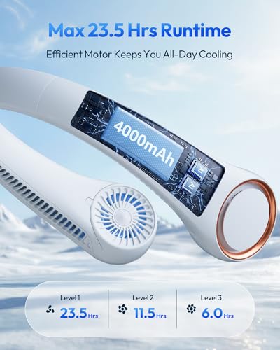 Gaiatop Portable Neck Fan Rechargeable, Hands-Free 360° Cooling, 23.5hrs Runtime, Battery Powered Personal Wearable Fan Qu...