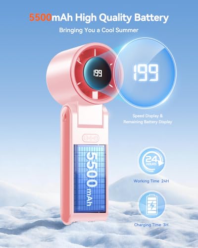 Hihvls Portable Handheld Turbo Fan, 199 Gear Speed, 24 Hs Cooling Time, 5500mAh Rechargeable Mini Personal Hand Fan, Folda...