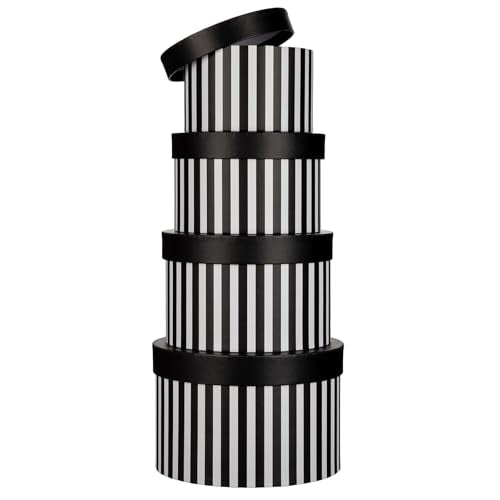Oairse Gift Boxes with Lids for Presents Black and White Striped Round Box for Flower Arrangements Set of 4 Nesting Gift B...