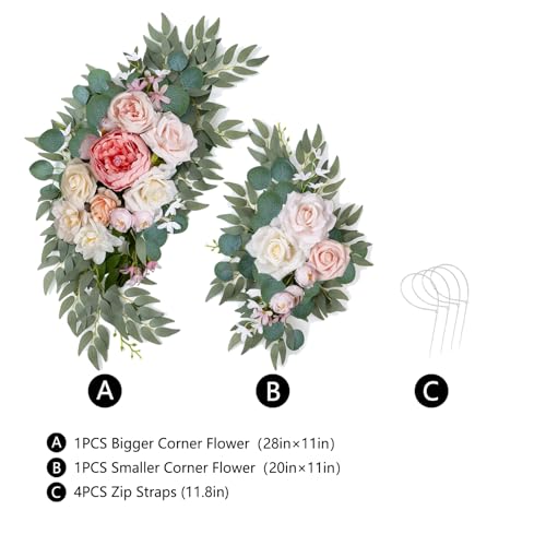 AitnWoy Artificial Wedding Arch Flowers Kit 2 PCS Dust Rose Flowers Silk Peony Floral Swag Welcome Sign for Wedding Ceremo...