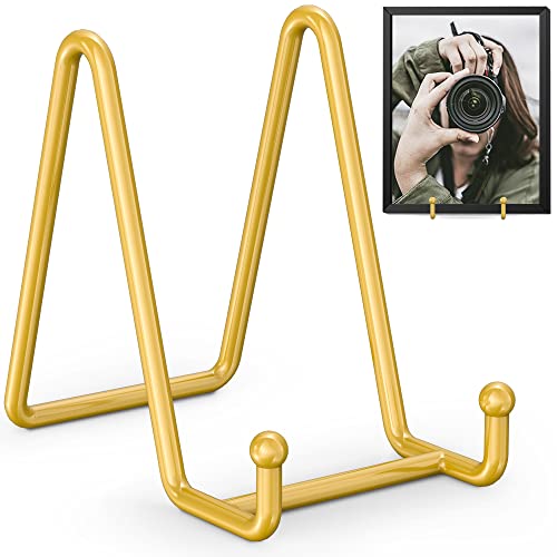 TR-LIFE Plate Display Stand - 4.5 Inch Holder + Metal Frame for Picture, Decorative Plate, Photo Easel, Tabletop Art (Gold...