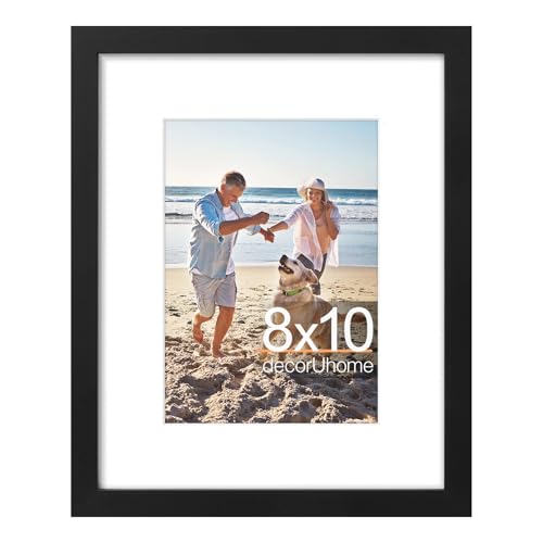 decorUhome 8x10 Picture Frame, Display Pictures 5x7 with Mat or 8x10 without Mat, Wall & Tabletop Display Photo Frame, Bla...