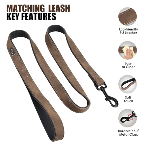Didog Soft Padded Leather Dog Collar and Leash Set, Adjustable Dog Leash and Collar Set with Metal Buckle, Breathable Dog ...