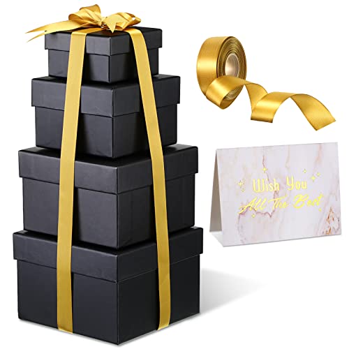 Marspark 4 Pcs Christmas Nesting Gift Boxes with Lids Stackable Square Nested Boxes Set with Ribbon Large to Small Size Pr...