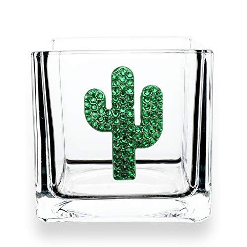 THE QUEENS' JEWELS Cactus Jeweled 4x4 Candleholder Vase - Unique Gift for Women, Birthday, Cute, Fun, Not Painted, Decorat...