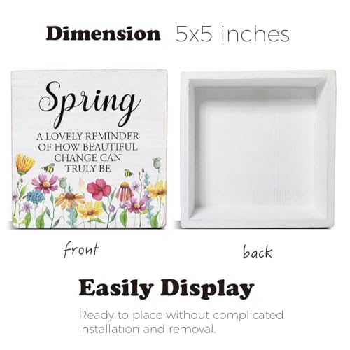 Dumyum Rustic Floral Wooden Sign Decor for Desk Table Shelf Wall 5 x 5 Inches