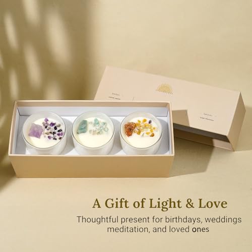 AVACONCEPT Amethyst & Smoky Quartz Crystal Candle Gift Set - 2-Pack Hand-Poured Soy Wax - Lavender Vanilla & Sea Salt Drif...