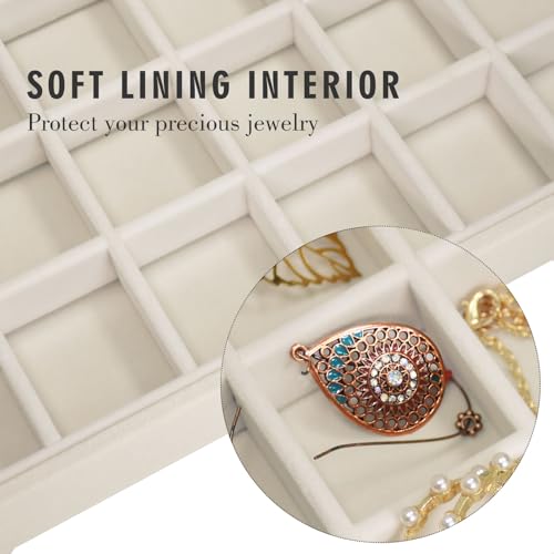 Siveit Velvet Jewelry Tray 48 Grid Jewelry Display Tray Organizer Box with Transparent Lid Rings Earrings Necklaces Pendan...