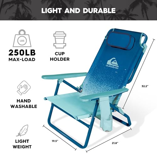 Quiksilver 2-Pack Beach Chair Bundle – Lightweight Folding Chairs with Adjustable Recline, Cup Holders, and Carry Bags – P...