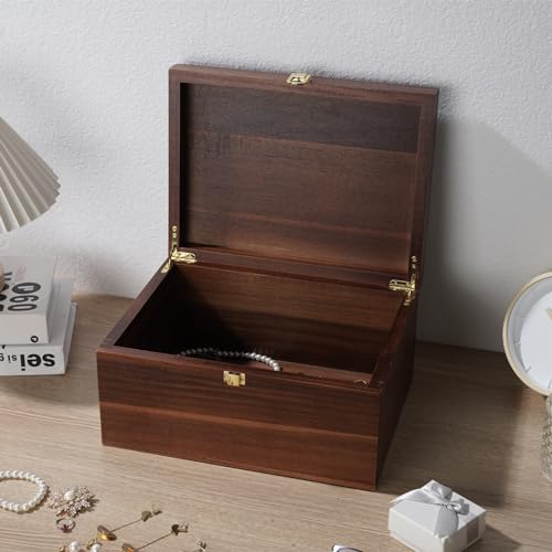WHSLILR Large Wooden Keepsake Box - Wood Storage Box Decorative Boxes with Lid for Storing Keepsake Memory Gift, 12.5 IN D...