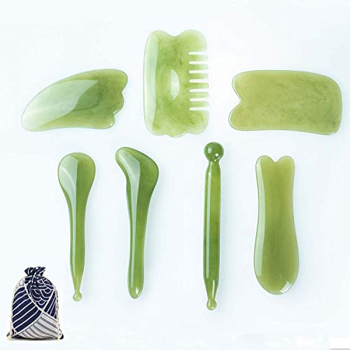 YUYONGTANG 7 Pieces Gua Sha Scraping Massage Tool,Natural Resin GuaSha Tool Massage Tools Set for Face Back and Neck Relea...