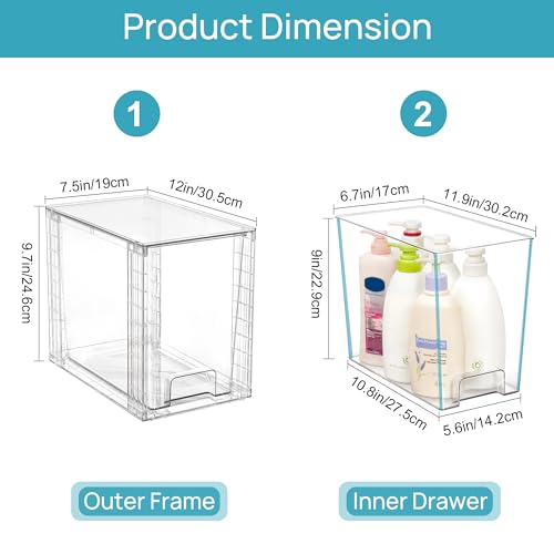 Vtopmart 4 Pack Clear Stackable Storage Drawers,9.7" High Plastic Organizers Bins for Skincare, Bathroom Supplies,Ideal fo...