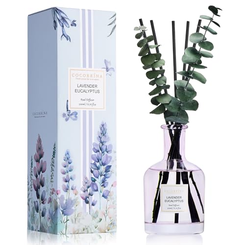 COCORRÍNA Lavender Eucalyptus Reed Diffuser – 6.76 oz Essential Oil with 8 Reeds & Real Eucalyptus Sticks, Home Fragrance ...