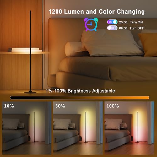 Lanmonlily Corner Floor Lamp, Smart RGB LED Corner Lamp with Alexa, Smart Modern Floor Lamp with Music Sync, Timer Settin...