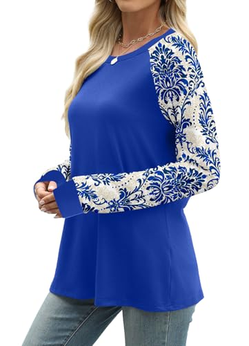 WIHOLL Long Sleeve Shirts for Women Color Block Raglan Tops Casual Crewneck Basic Tees Fall Clothes 2026 Fashion