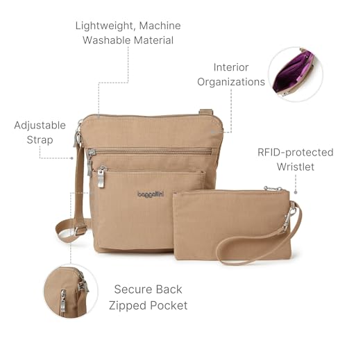 Baggallini Pocket Crossbody Bags for Women 8x8 Small Lightweight Durable Water-resistant Travel Purse W/Rfid