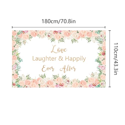 LOONELO Love Laughter Wedding Backdrop Banner with 70.8 X 43.3 inch, Happily Ever Floral Bridal Shower Hanging Banner Sign...