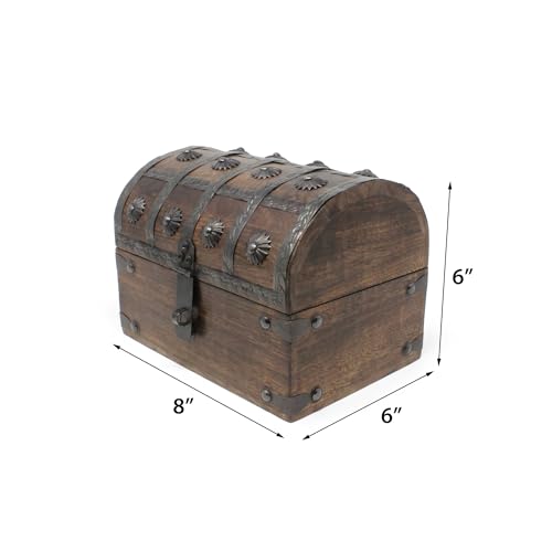 Nautical Cove Treasure Chest Keepsake and Decorative Wood Box (Large 8x6x6) - Storage Box, Wooden Box with Hinged Lid, Rus...