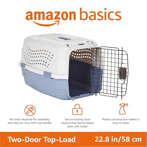 Amazon Basics Sturdy Portable 2-Door Top-Load Hard-Sided Pet Travel Carrier with Secure Ventilation, Handle, Front & Top E...
